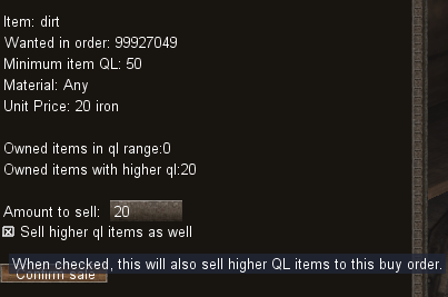 Auction house selling interface